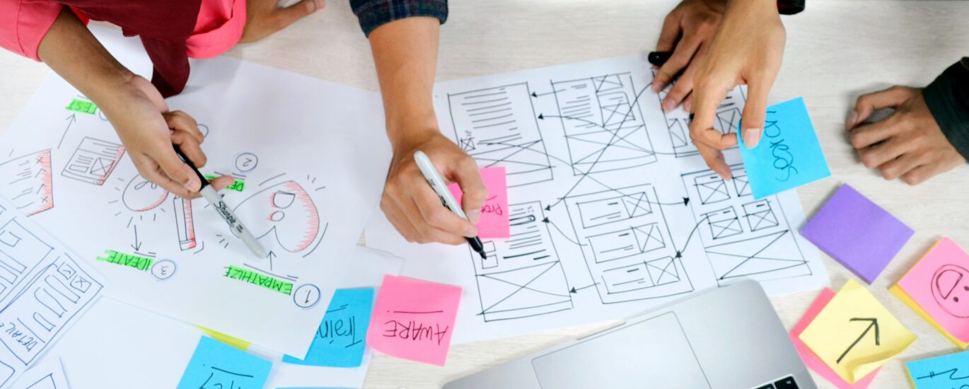 Modern UI/UX design process showing user-friendly website and mobile app interface layout