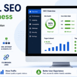 Technical SEO for small business illustration showing website speed optimization, crawlability, XML sitemap, structured data, mobile responsiveness, internal linking, and website security.